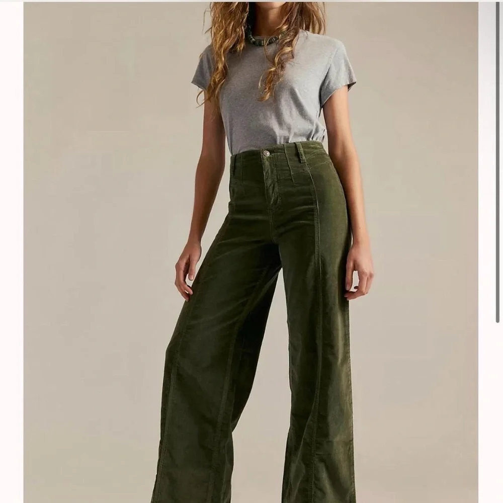 We the Free Olive Green High-Waisted Wide-Leg Pants - Picture 1 of 7